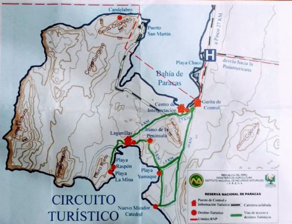 Peru Paracas Mapa Reserva Ruta En Bicicleta  600x462 